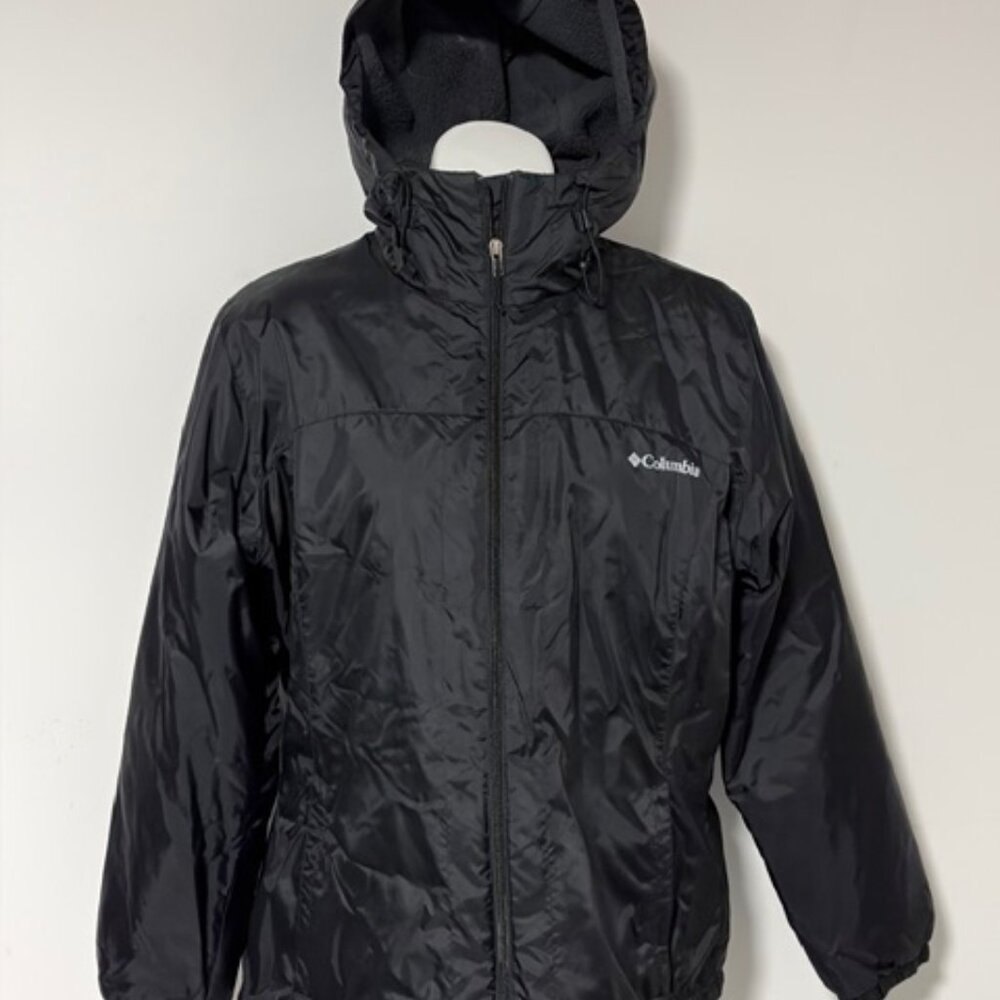 COLUMBIA WOMENS NYLON BLACK JACKET WITH HOOD XL